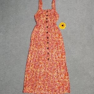 Japna Brand Ditsy Floral Runched & Ruffled Summer Maxi Button-Down Tank Dress